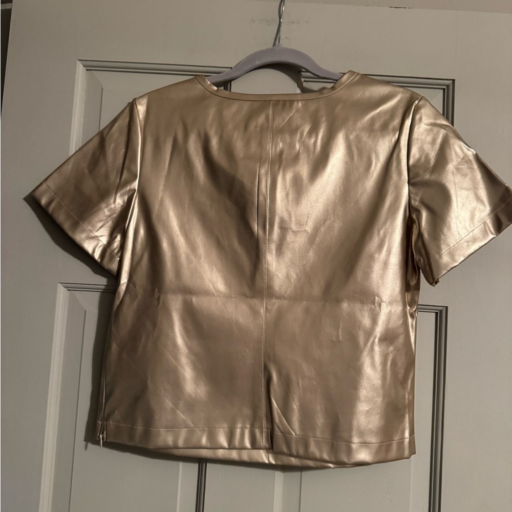 Anthropologie Porridge metallic Gold Short Sleeve Top - Picture 2 of 6